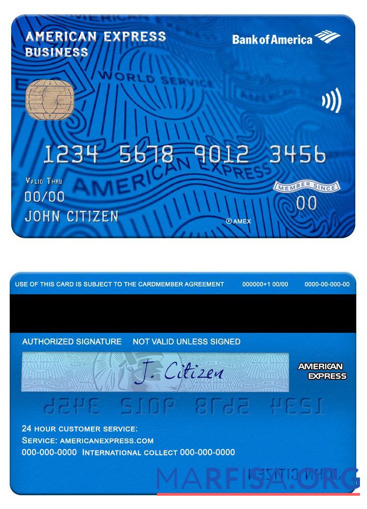 Realistic USA Bank of America AMEX business card download for verification